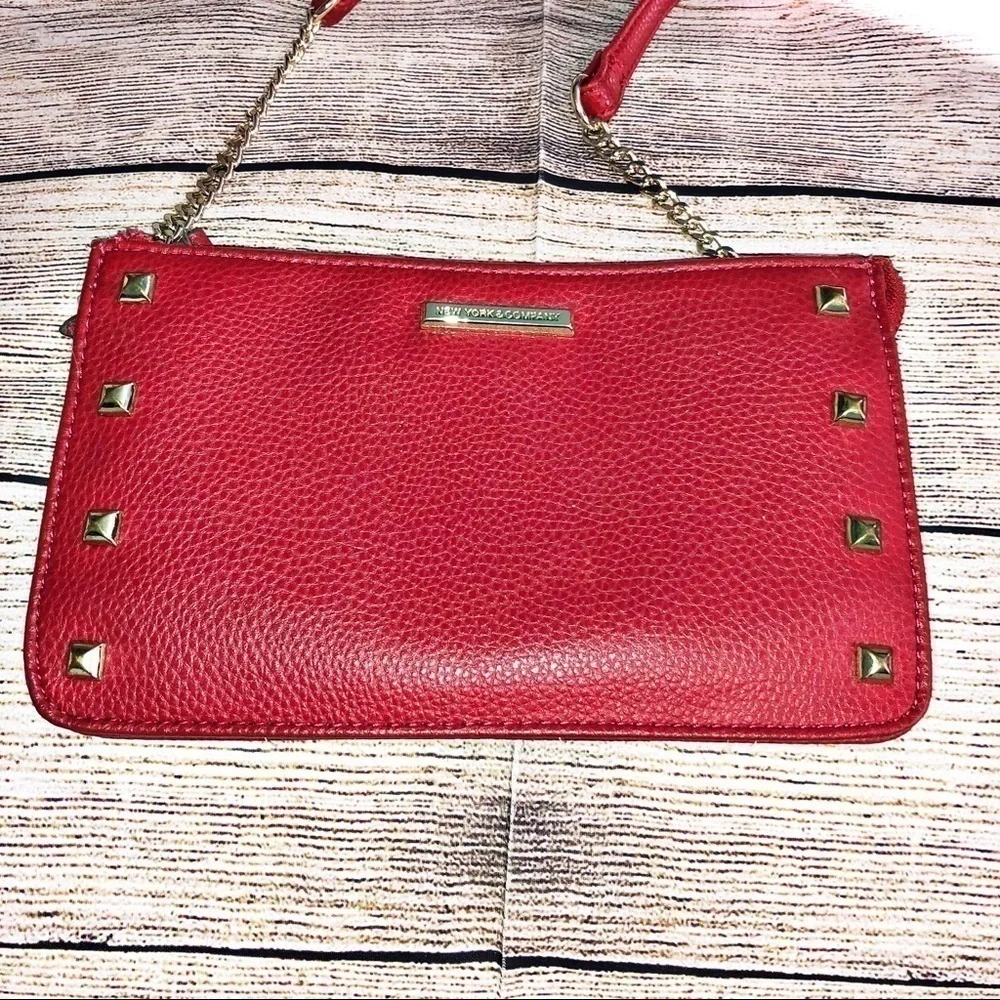New York & Co. Red/Gold Crossbody Mini Studded Bag